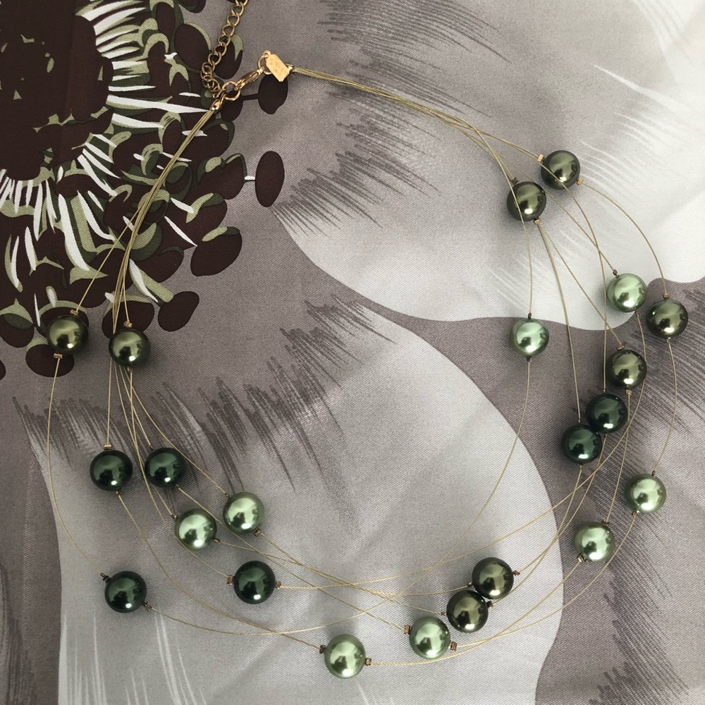 Kenneth Lane Green Faux Pearl Necklace